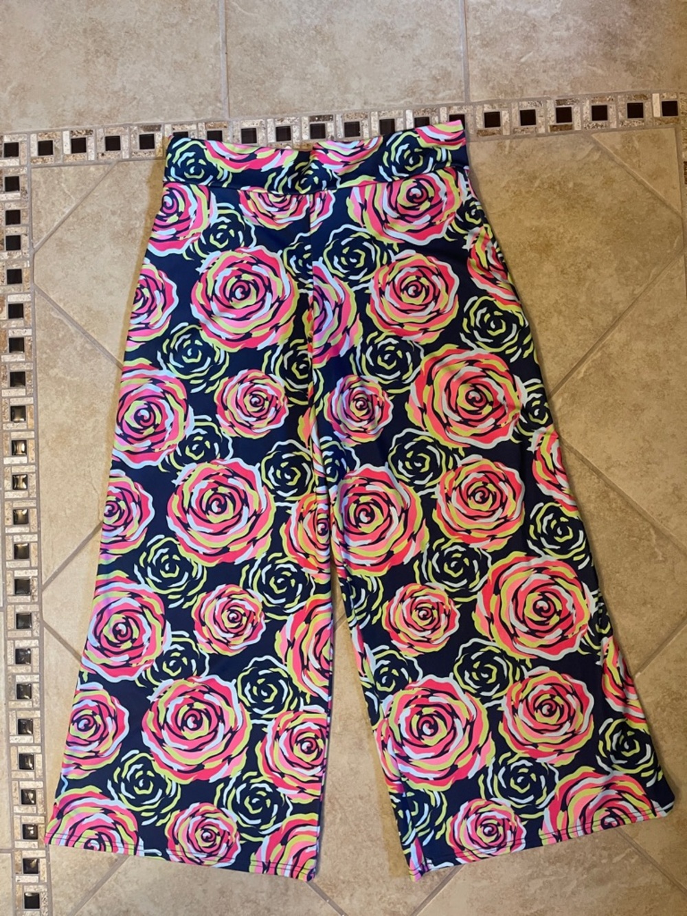 Lolly Wolly Doodle Navy Wide-Leg Floral Pants 2X